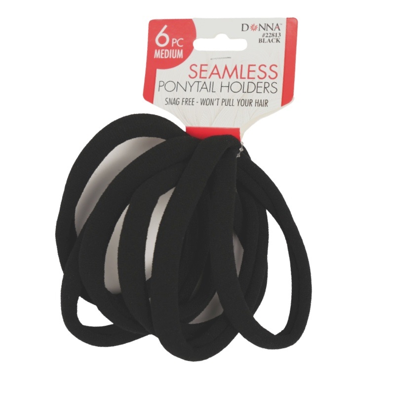 Ponytail Holders - Seamless, 6pk, Black MEDIUM